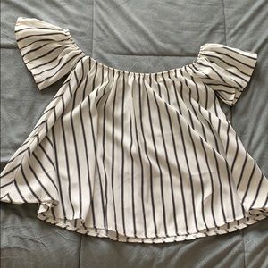 White/black stripe off shoulder top